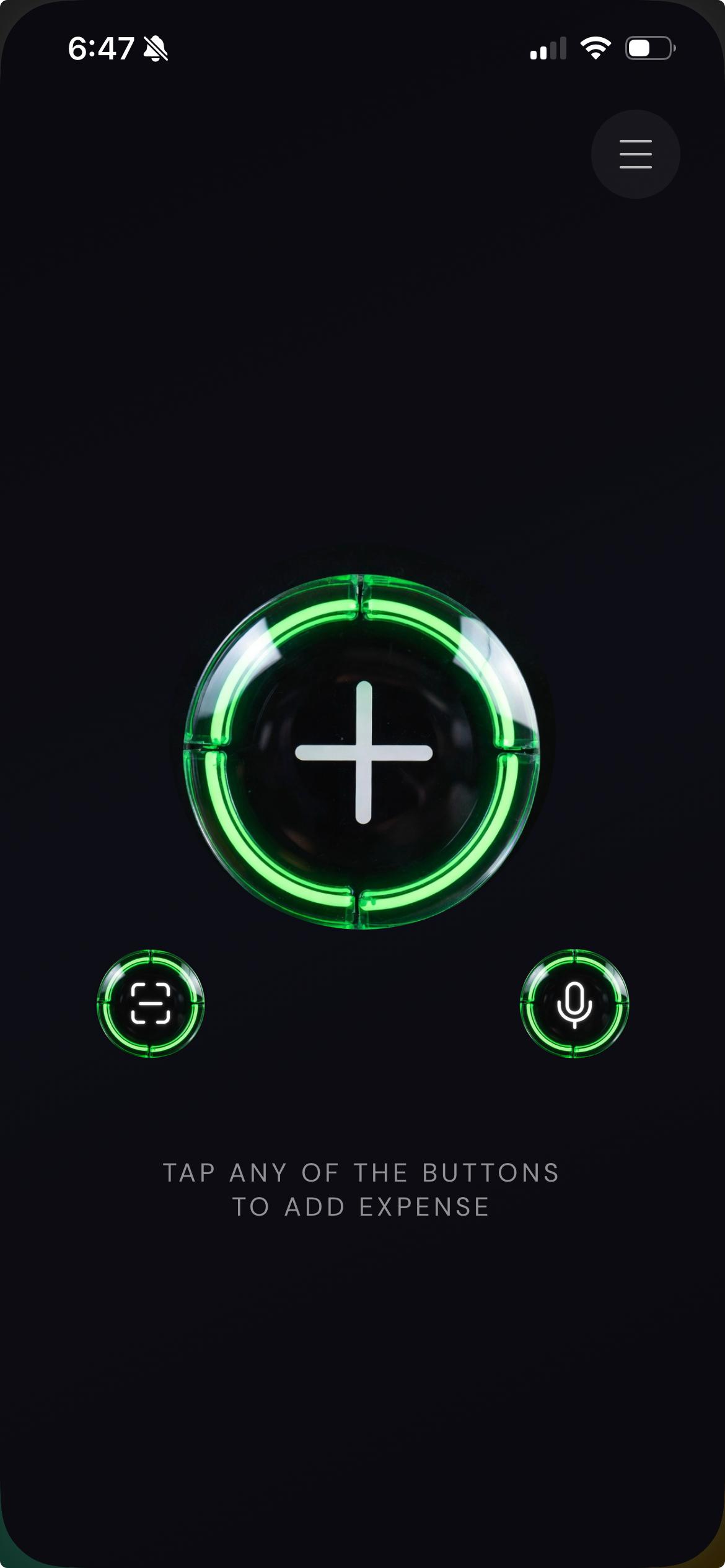 Mora home screen with the center + button, scan and microphone icons